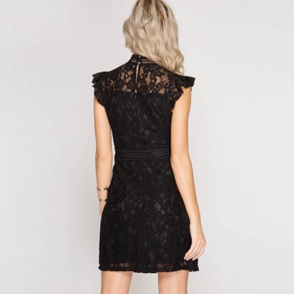 Black Floral Lace Ruffled Sleeve Floral Dress - Picture 4 of 8